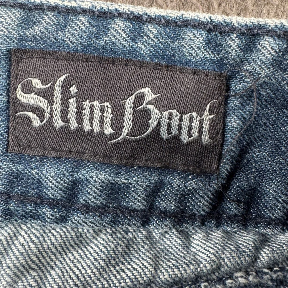 Wrangler Rock 47 Jeans Men 34x36 Blue Slim Boot Heavy Stitch Western Cowboy